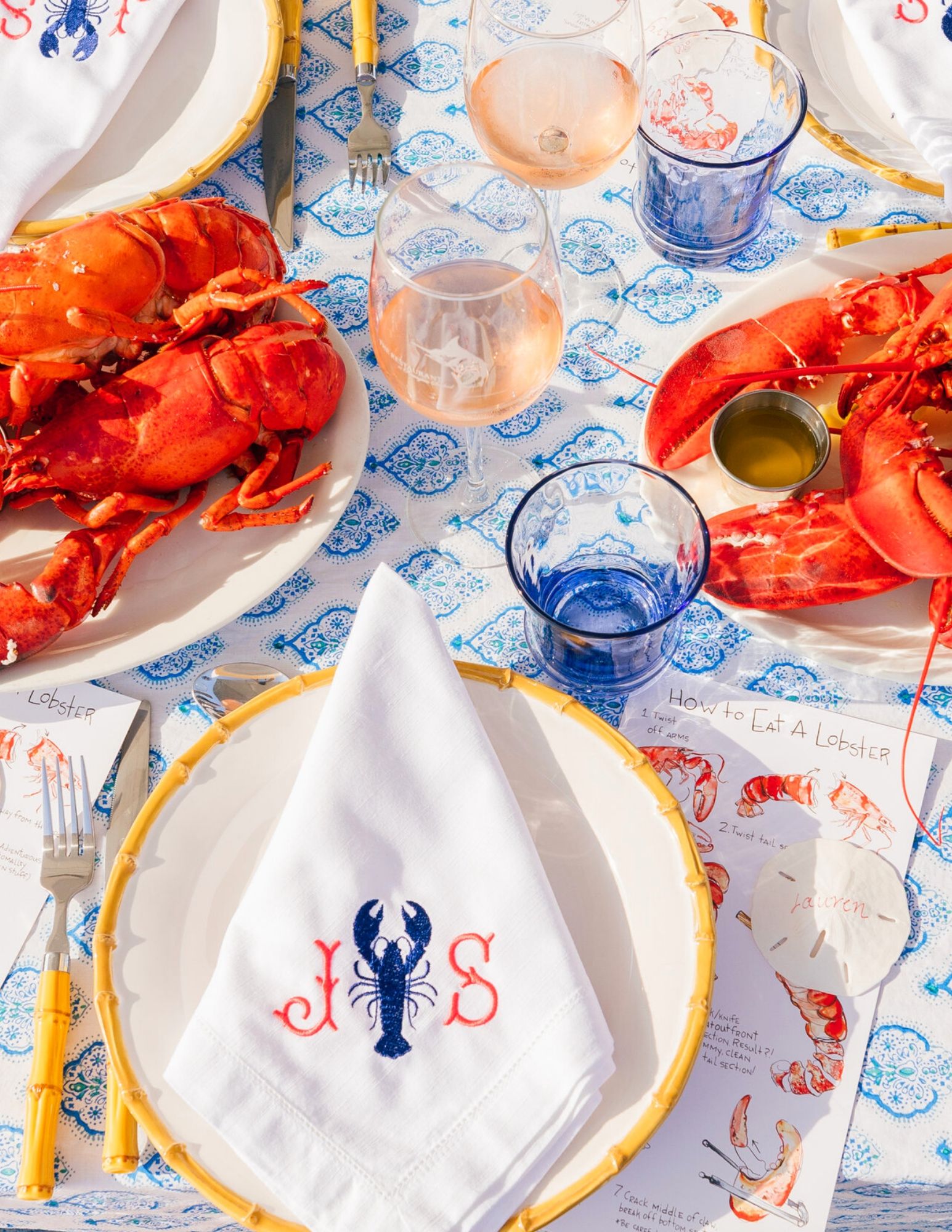 Be the Clambake Hostess with Mostess with Monogram Mary Embroidered Linens