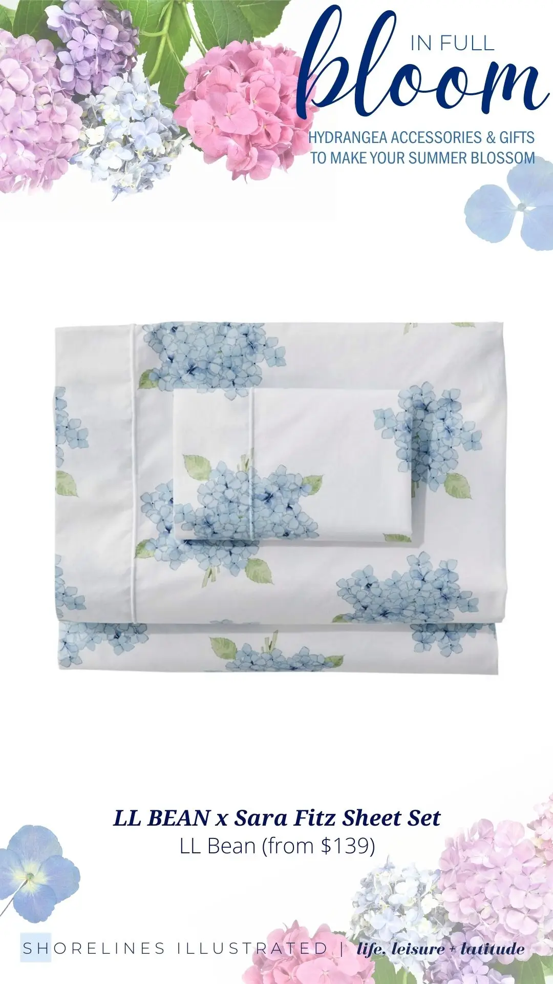 LL Bean x Sara Fitz Hydrangea Sheets