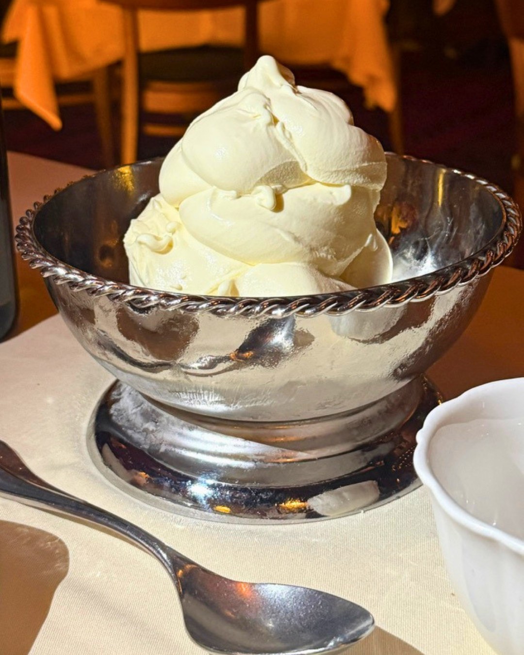 Felice signature vanilla gelato in a silver bowl