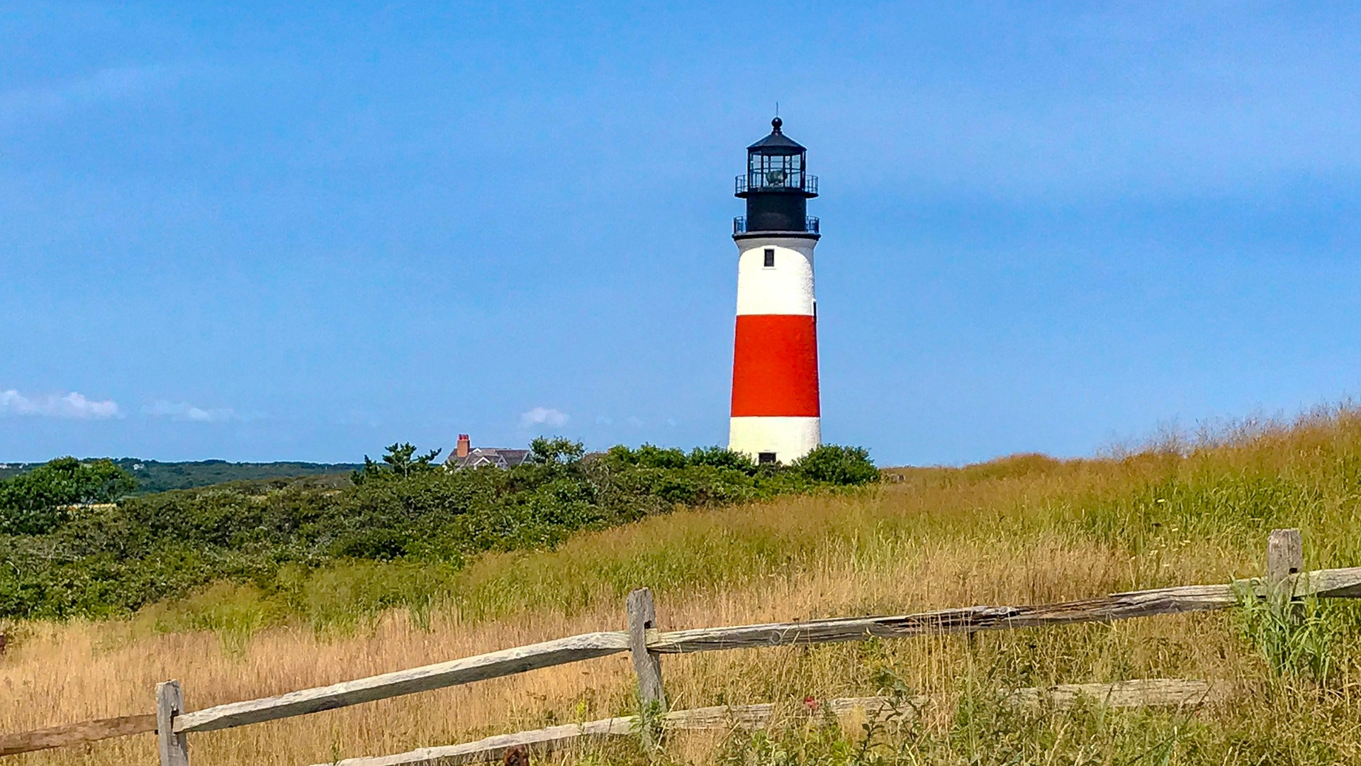Sankaty Head Lighthouse rising above the moors in Sconset, Nantucket